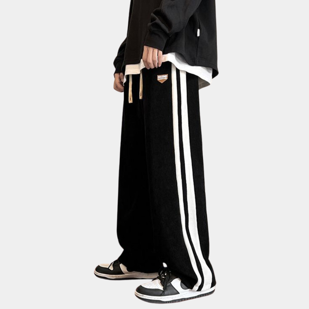 Joggers - Men's Striped Loose Fit Wide Leg-Men Winter Pants-Chaps London-Black-36-Chaps London
