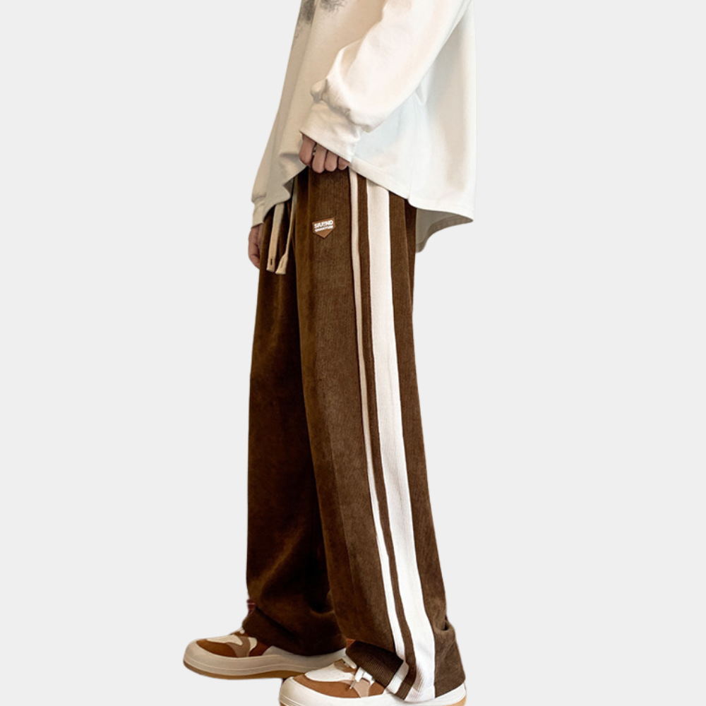 Joggers - Men's Striped Loose Fit Wide Leg-Men Winter Pants-Chaps London-Brown-36-Chaps London