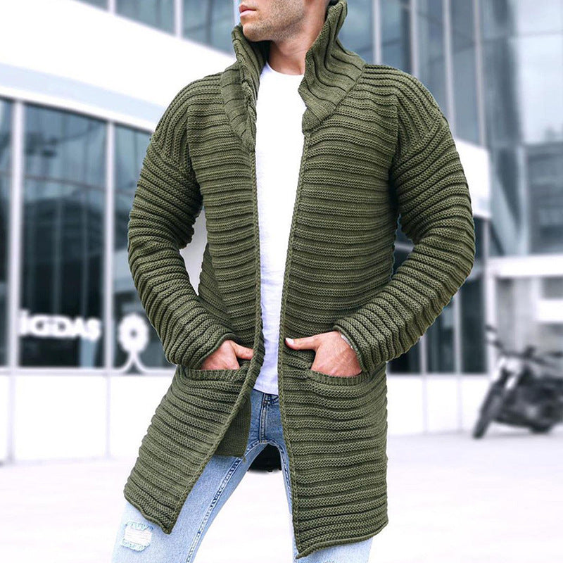 Knit Cardigan - Hooded - Open Front - Long Cardigan - Men's Cardigan-Coats & Jackets-Chaps London-Army Green-M-Chaps London