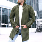 Knit Cardigan - Hooded - Open Front - Long Cardigan - Men's Cardigan-Coats & Jackets-Chaps London-Army Green-M-Chaps London