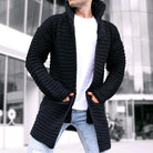 Knit Cardigan - Hooded - Open Front - Long Cardigan - Men's Cardigan-Coats & Jackets-Chaps London-Black-M-Chaps London