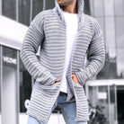 Knit Cardigan - Hooded - Open Front - Long Cardigan - Men's Cardigan-Coats & Jackets-Chaps London-Grey-M-Chaps London