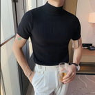 Knit T-Shirt | High Neck | Short Sleeve | Turtleneck T-Shirt | Men's Clothing-T-Shirts-Chaps London-Black-M-Chaps London