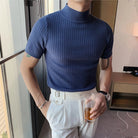 Knit T-Shirt | High Neck | Short Sleeve | Turtleneck T-Shirt | Men's Clothing-T-Shirts-Chaps London-Blue-M-Chaps London