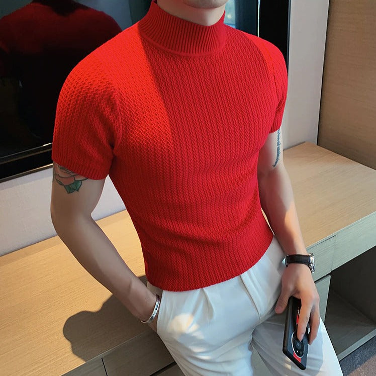 Knit T-Shirt | High Neck | Short Sleeve | Turtleneck T-Shirt | Men's Clothing-T-Shirts-Chaps London-Chaps London