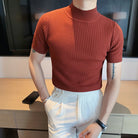 Knit T-Shirt | High Neck | Short Sleeve | Turtleneck T-Shirt | Men's Clothing-T-Shirts-Chaps London-Dark Red-M-Chaps London