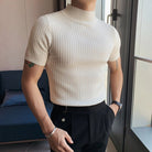 Knit T-Shirt | High Neck | Short Sleeve | Turtleneck T-Shirt | Men's Clothing-T-Shirts-Chaps London-White-M-Chaps London