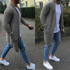 Knitted Cardigan | Casual | Open Front | Long Cardigan | Men's Cardigan-Long Cardigan-Chaps London-Gray-M-Chaps London