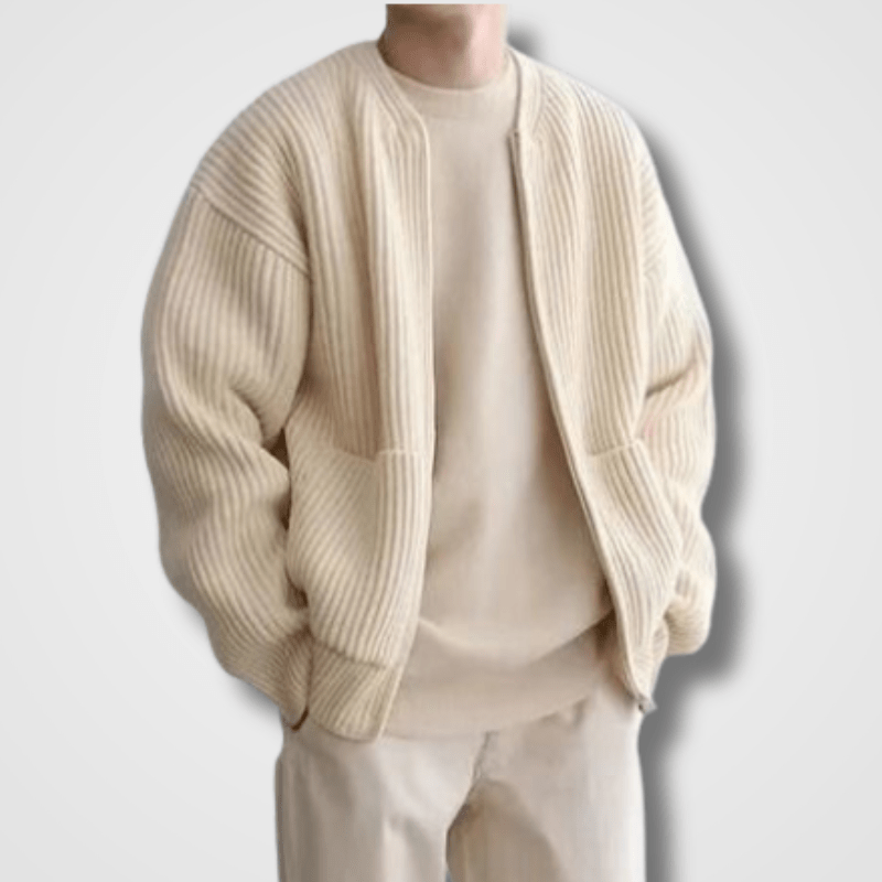 Knitted Cardigan - Men's Chunky Full Zip Up-Strickwaren-Chaps London-Beige-S-Chaps London