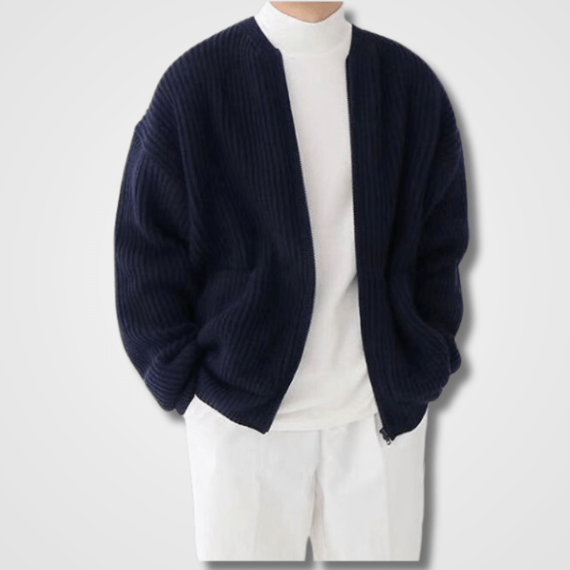 Knitted Cardigan - Men's Chunky Full Zip Up-Strickwaren-Chaps London-Navy Blue-S-Chaps London