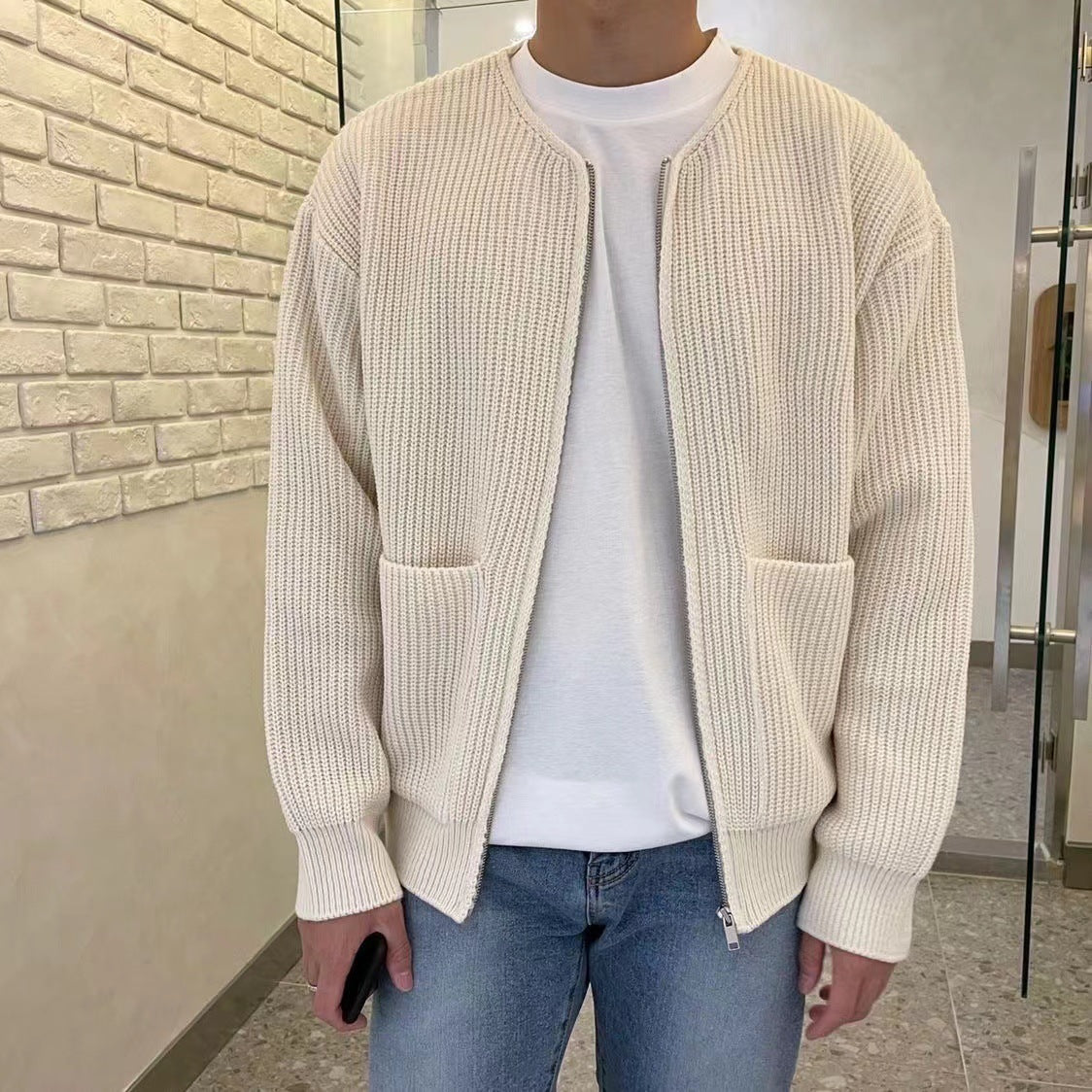 Knitted Cardigan - Men's Chunky Full Zip with Pockets-Cardigans-Chaps London-Chaps London