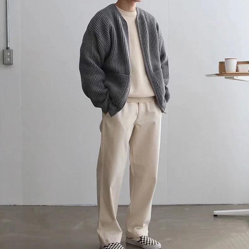 Knitted Cardigan - Men's Chunky Full Zip with Pockets-Cardigans-Chaps London-Gray-S-Chaps London