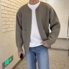 Knitted Cardigan - Men's Chunky Full Zip with Pockets-Cardigans-Chaps London-Khaki-2XL-Chaps London