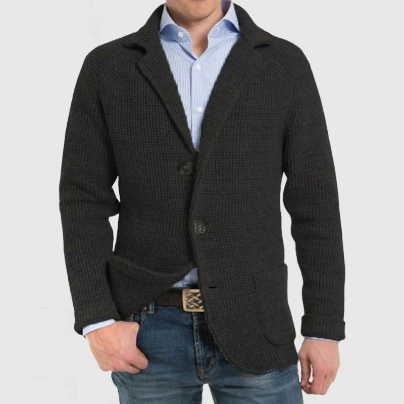 Knitted Cardigan - Men's Chunky Warm Button Up-Cardigans-Chaps London-Black-S-Chaps London