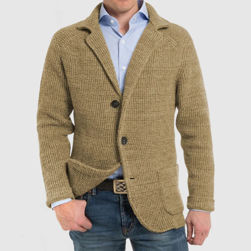Knitted Cardigan - Men's Chunky Warm Button Up-Cardigans-Chaps London-Khaki-S-Chaps London