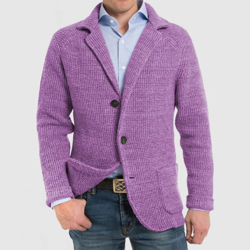 Knitted Cardigan - Men's Chunky Warm Button Up-Cardigans-Chaps London-Purple-S-Chaps London