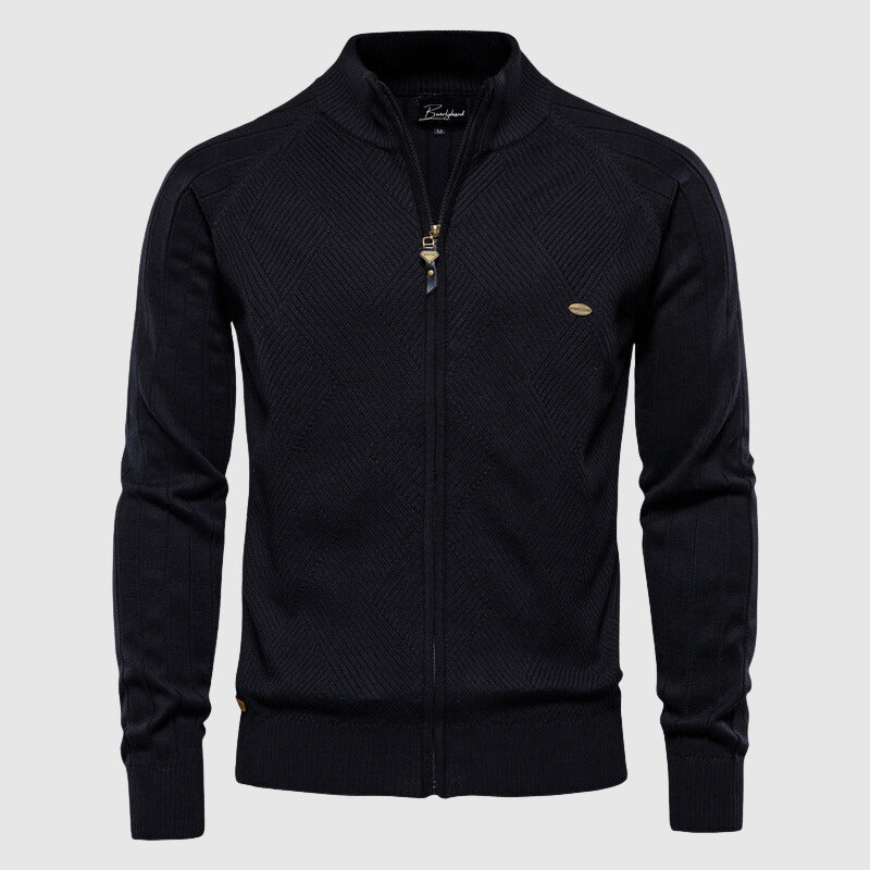 Knitted Cardigan - Men's Full Zip Up Jumper-Men's Zip Cardigan-Chaps London-Black-M-Chaps London