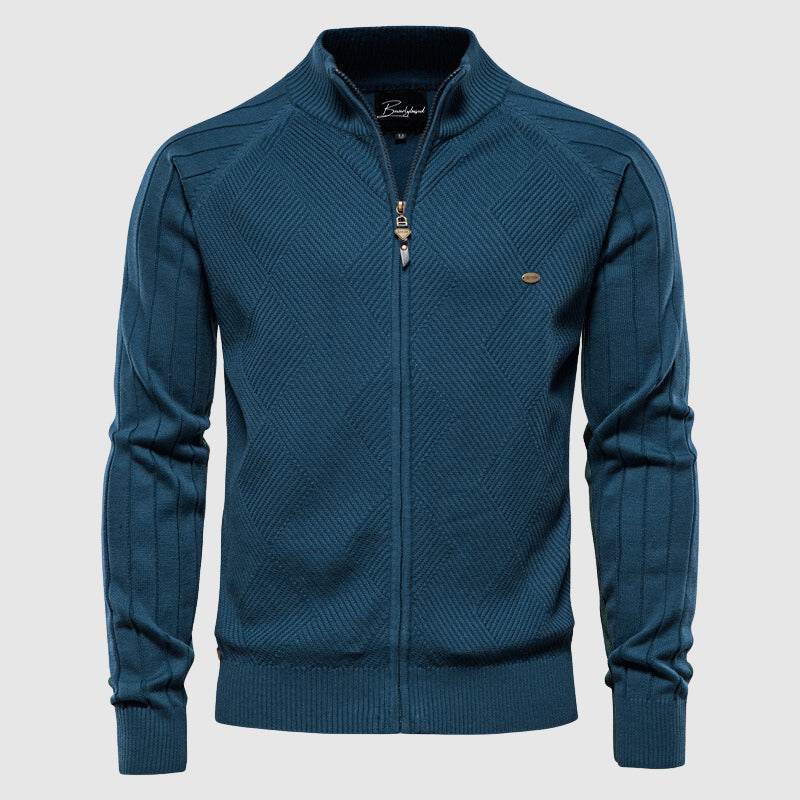 Knitted Cardigan - Men's Full Zip Up Jumper-Men's Zip Cardigan-Chaps London-Blue-M-Chaps London