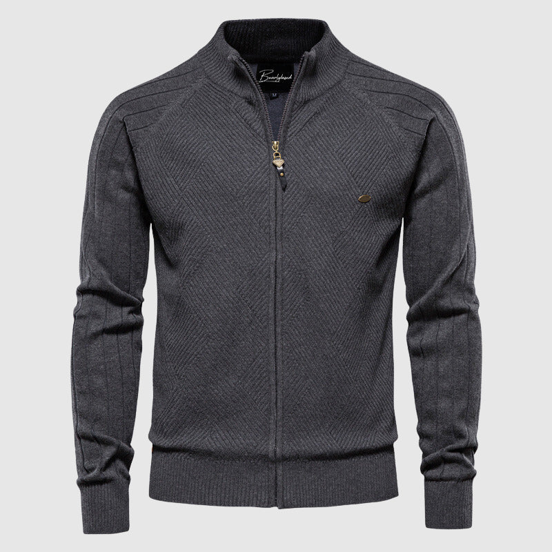 Knitted Cardigan - Men's Full Zip Up Jumper-Men's Zip Cardigan-Chaps London-Gray-M-Chaps London