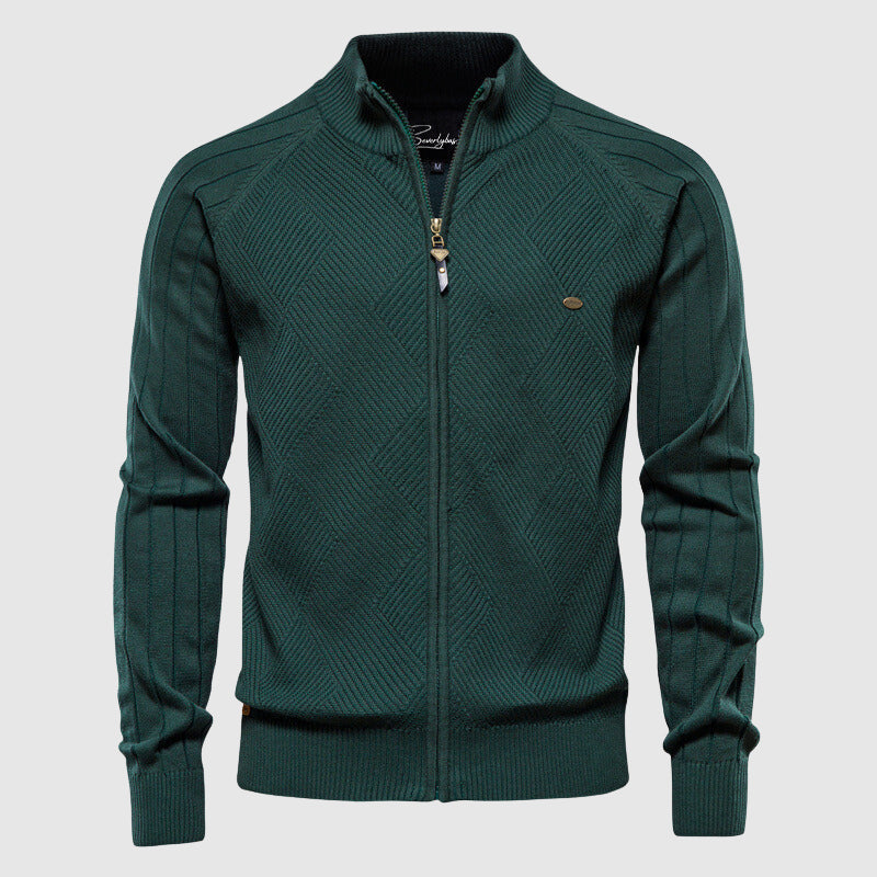 Knitted Cardigan - Men's Full Zip Up Jumper-Men's Zip Cardigan-Chaps London-Green-M-Chaps London