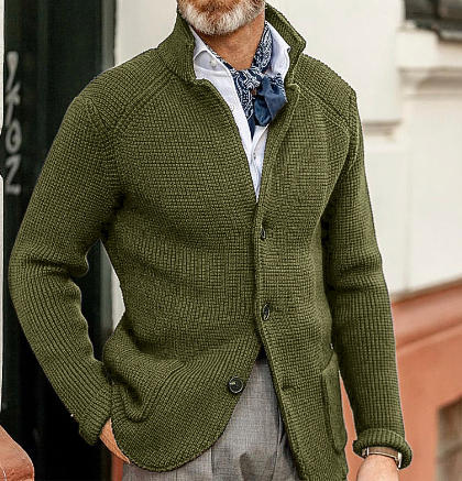 Knitted Cardigan - Men's Thick Warm Button-Up Cardigan Jacket-Cardigans-Chaps London-Army Green-S-Chaps London