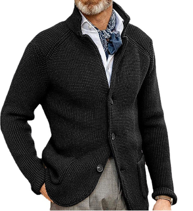 Knitted Cardigan - Men's Thick Warm Button-Up Cardigan Jacket-Cardigans-Chaps London-Black-S-Chaps London