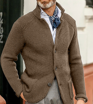 Knitted Cardigan - Men's Thick Warm Button-Up Cardigan Jacket-Cardigans-Chaps London-Khaki-S-Chaps London