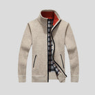 Knitted Cardigan - Men's Zip Up Standing Collar-Fashion Men Jacket Bomber Fall-Chaps London-Beige-S-Chaps London