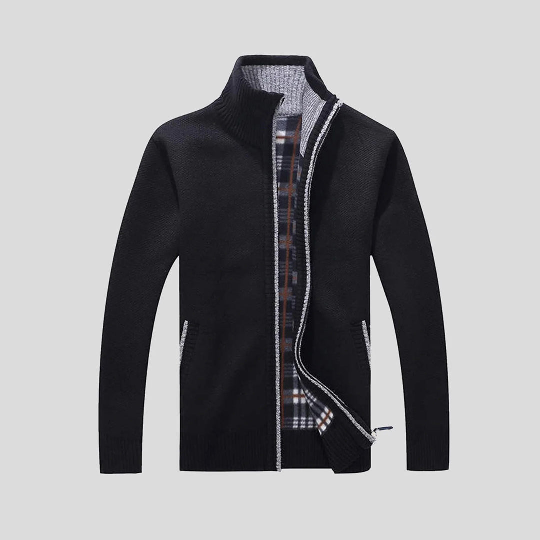 Knitted Cardigan - Men's Zip Up Standing Collar-Fashion Men Jacket Bomber Fall-Chaps London-Black-S-Chaps London