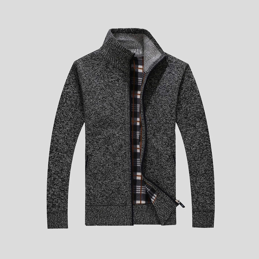 Knitted Cardigan - Men's Zip Up Standing Collar-Fashion Men Jacket Bomber Fall-Chaps London-Dark Gray-S-Chaps London