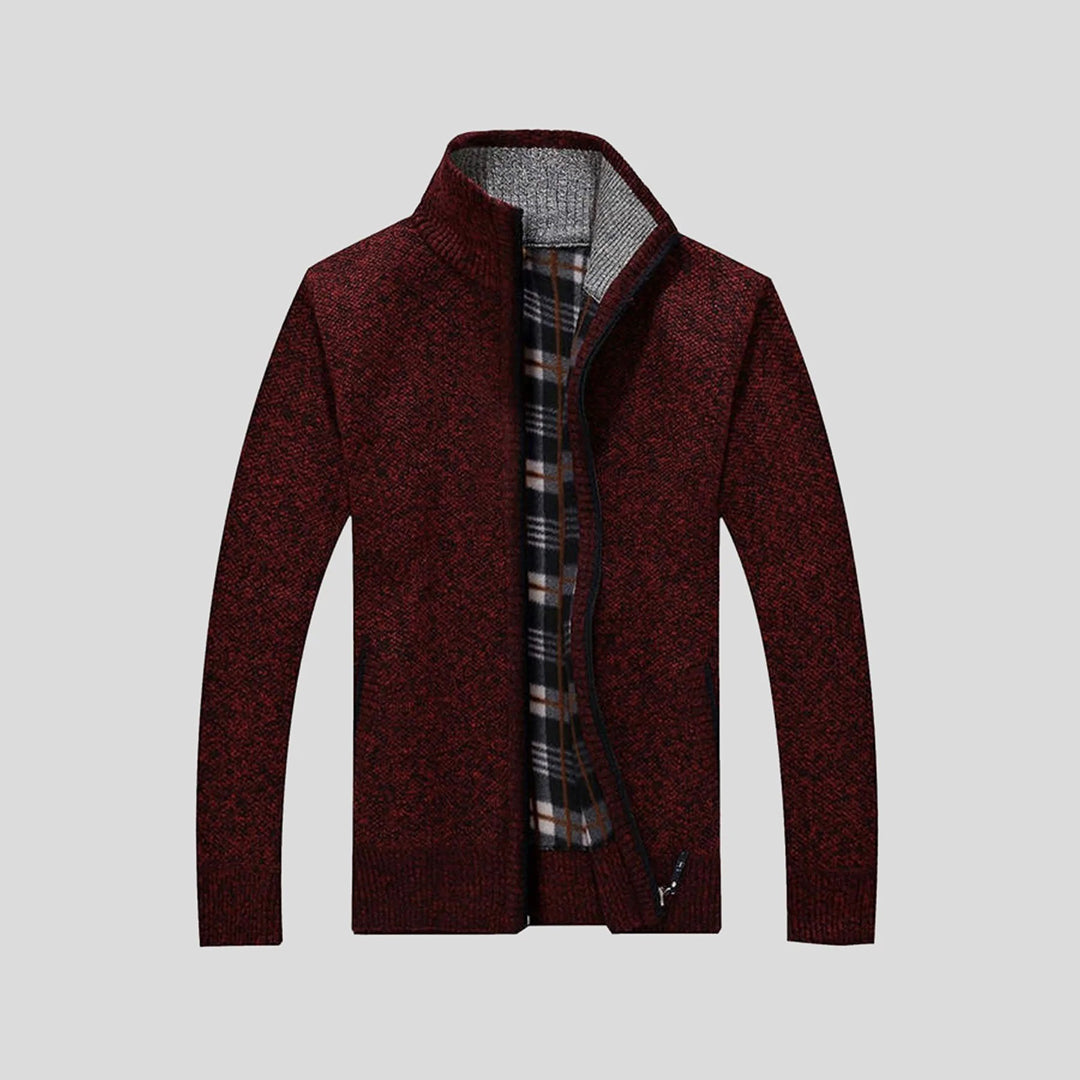 Knitted Cardigan - Men's Zip Up Standing Collar-Fashion Men Jacket Bomber Fall-Chaps London-Wine Red-S-Chaps London