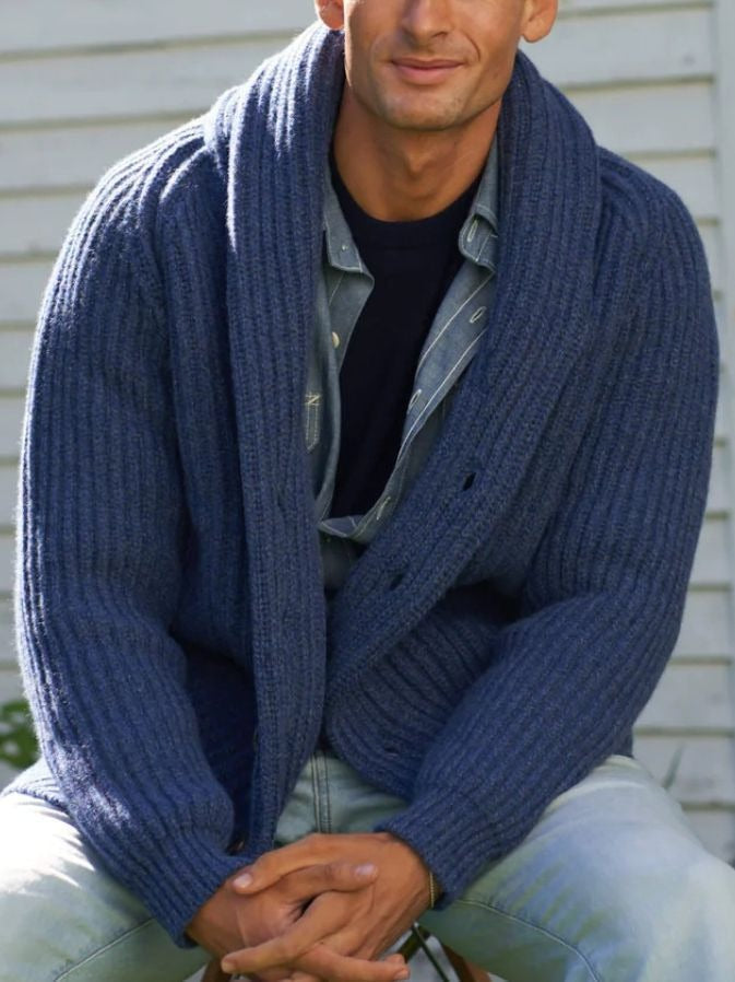 Knitted Cardigan | Thick | Button-Up | Chunky Cardigan | Men's Cardigan-Chaps London-Blue-M-Chaps London