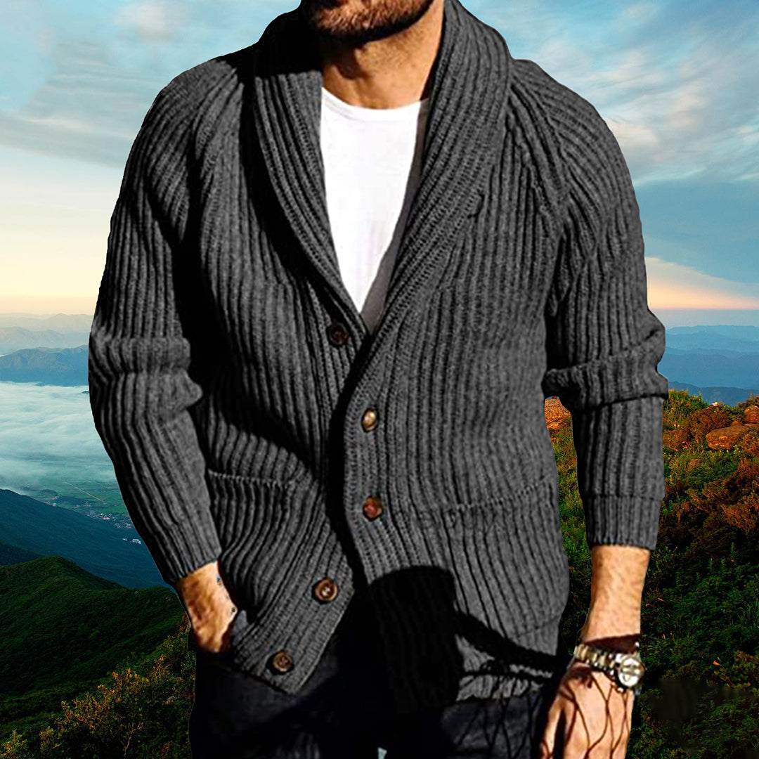 Knitted Cardigan | Thick | Button-Up | Chunky Cardigan | Men's Cardigan-Chaps London-Gray-M-Chaps London