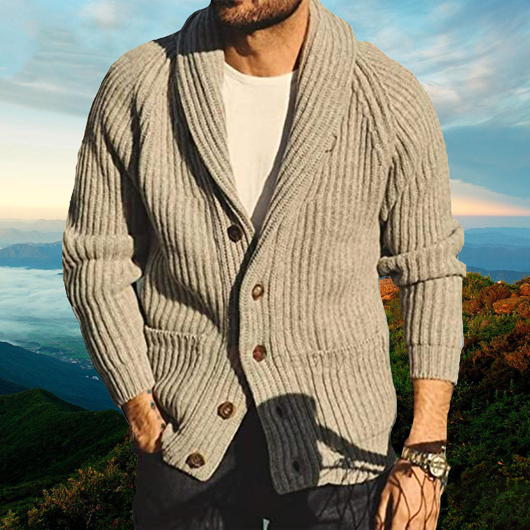 Knitted Cardigan | Thick | Button-Up | Chunky Cardigan | Men's Cardigan-Chaps London-Khaki-M-Chaps London
