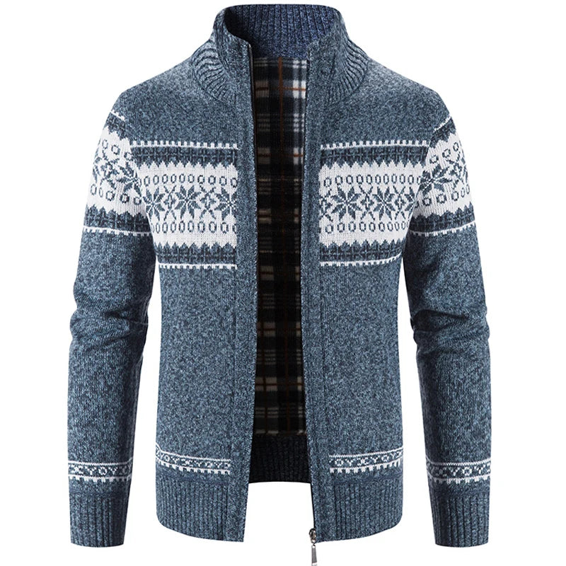 Knitted Cardigan - Zip-Up - Winter - Knit Cardigan Sweater - Men's Cardigan-Men’s Knitted Cardigan-Chaps London-Blue-S-Chaps London