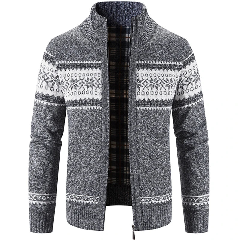 Knitted Cardigan - Zip-Up - Winter - Knit Cardigan Sweater - Men's Cardigan-Men’s Knitted Cardigan-Chaps London-Dark Gray-S-Chaps London