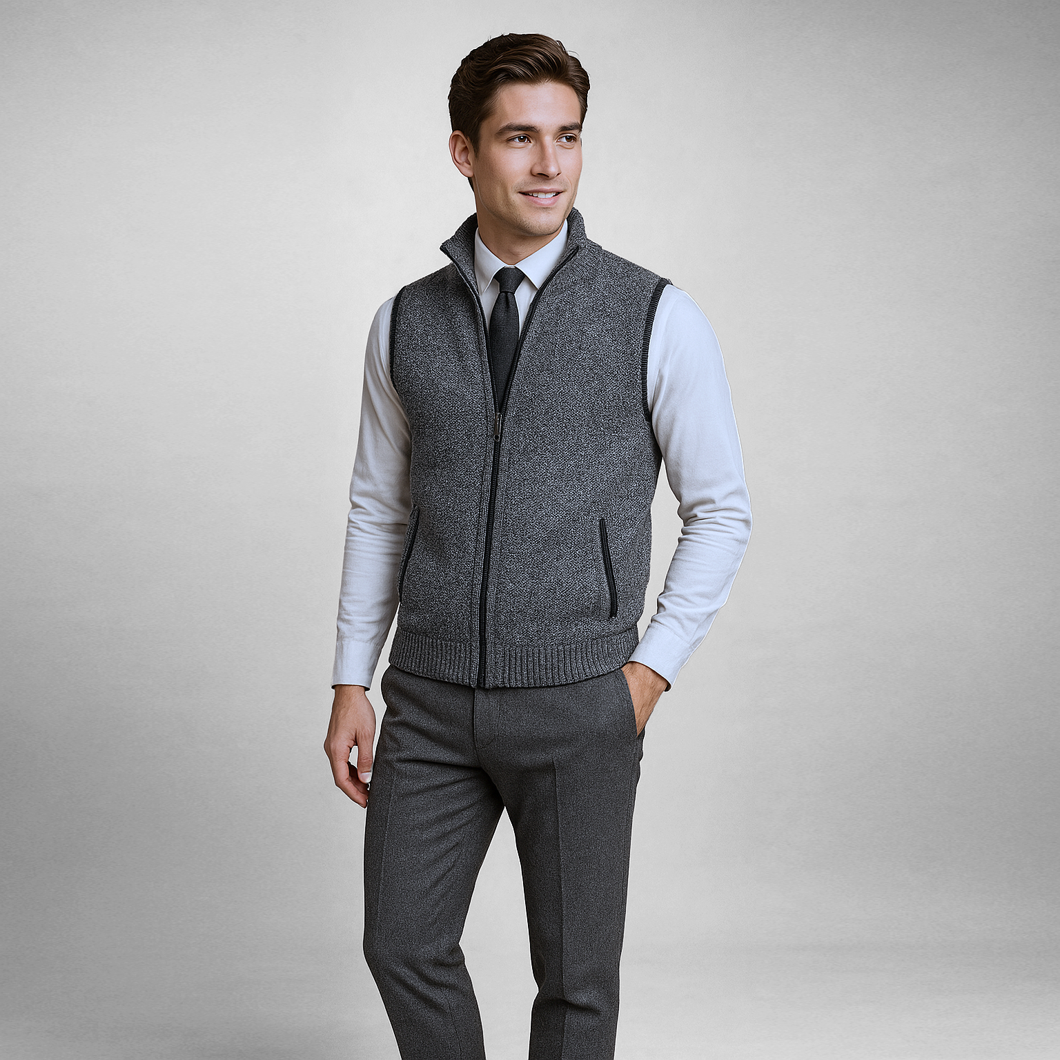 Knitted Gilet - Men's Sleeveless Wool Zip Up-Men's Knitted Vest-Chaps London-Chaps London
