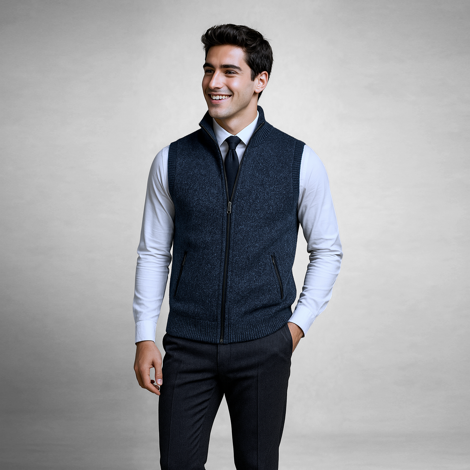 Knitted Gilet - Men's Sleeveless Wool Zip Up-Men's Knitted Vest-Chaps London-Chaps London