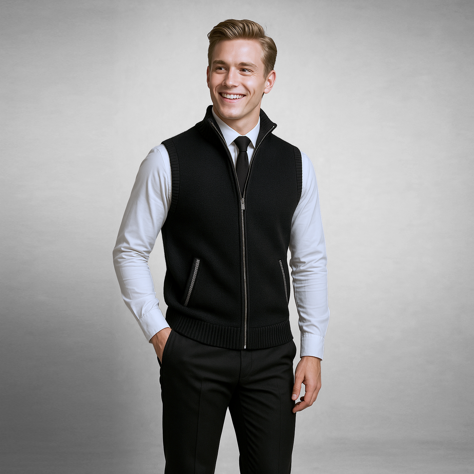 Knitted Gilet - Men's Sleeveless Wool Zip Up-Men's Knitted Vest-Chaps London-Chaps London