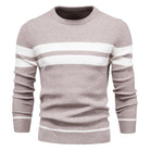 Knitted Jumper - Men's Striped Crew Neck-Strickwaren-Chaps London-Beige-S-Chaps London