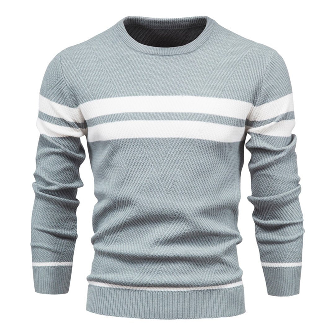 Knitted Jumper - Men's Striped Crew Neck-Strickwaren-Chaps London-Blue-S-Chaps London