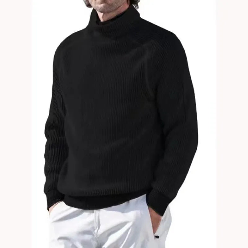 Knitted Jumper - Men's Warm Rib Knit Turtleneck Sweater-Chaps London-Black-XS-Chaps London