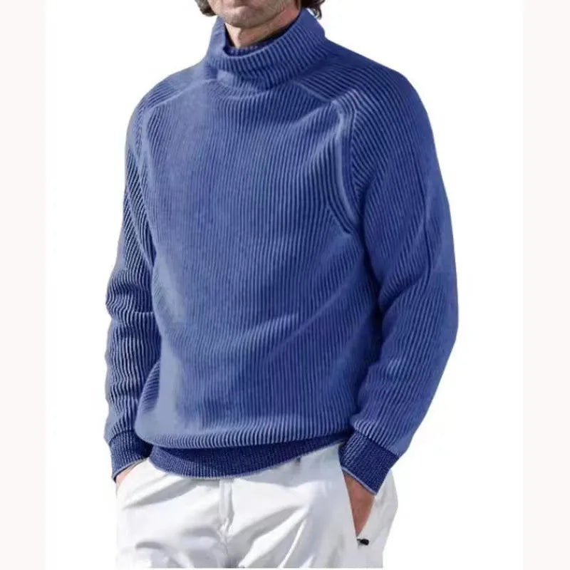 Knitted Jumper - Men's Warm Rib Knit Turtleneck Sweater-Chaps London-Blue-XS-Chaps London