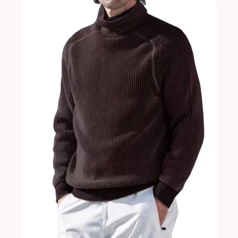 Knitted Jumper - Men's Warm Rib Knit Turtleneck Sweater-Chaps London-Brown-XS-Chaps London