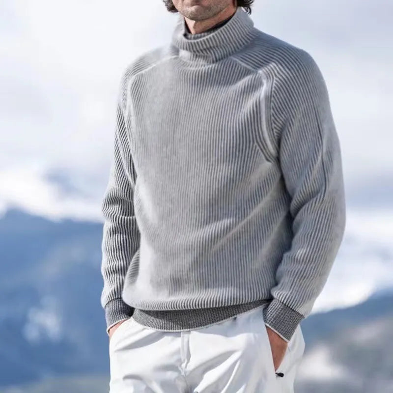 Knitted Jumper - Men's Warm Rib Knit Turtleneck Sweater-Chaps London-Gray-XS-Chaps London