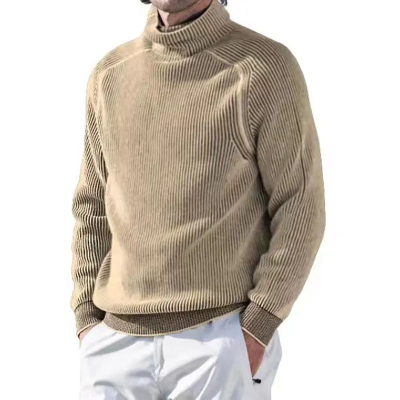 Knitted Jumper - Men's Warm Rib Knit Turtleneck Sweater-Chaps London-Light Brown-XS-Chaps London