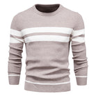 Knitted Jumper - Striped Round Neck Men's Jumper-Hoodies & Sweatshirts-Chaps London-Beige-S-Chaps London