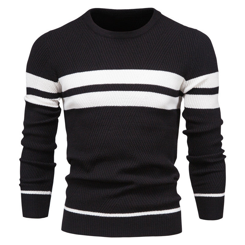 Knitted Jumper - Striped Round Neck Men's Jumper-Hoodies & Sweatshirts-Chaps London-Black-S-Chaps London