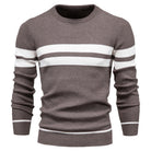 Knitted Jumper - Striped Round Neck Men's Jumper-Hoodies & Sweatshirts-Chaps London-Coffee-S-Chaps London