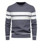 Knitted Jumper - Striped Round Neck Men's Jumper-Hoodies & Sweatshirts-Chaps London-Gray-S-Chaps London